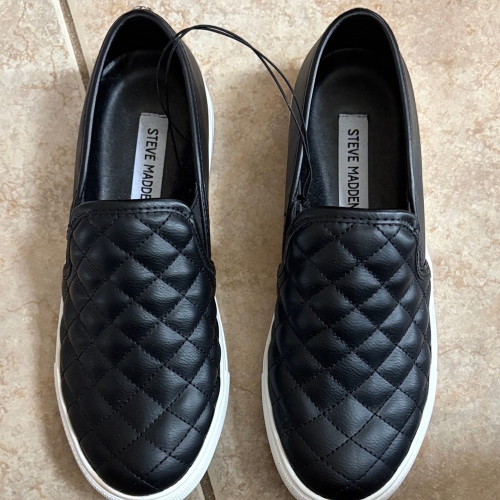 Steve Madden Black Quilted Slip-On Shoes